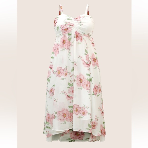 BloomChic Plus Size 3XL Floral Mesh Ruched Adjustable Straps Dress - Picture 7 of 8